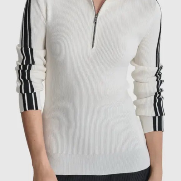DKNY NWT Women's White and Black Striped Sweater - Picture 1 of 6